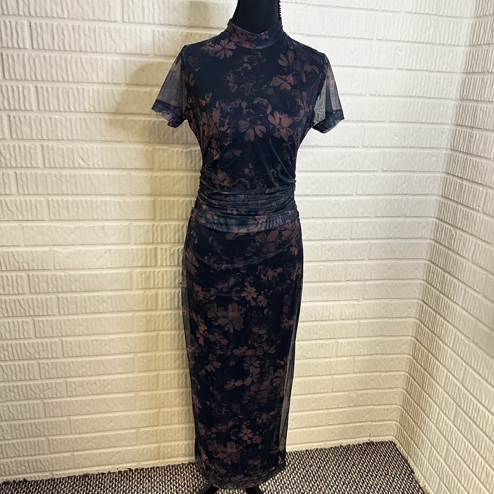 Amanda Uprichard Dominique Floral Illusion Body Con Midi Dress Size M Sheer